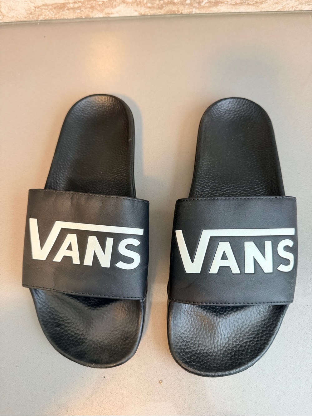 Vans Black Slide Sandals with White Logo Accent